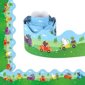TUPARKA 32.8 Feet Bulletin Board Border Trim Strips Cute Animal Theme Rolled Die Cut Trim Borders Stickers for Wall Bulletin Board Office Chalkboard Whiteboard Classroom Back to School Decor