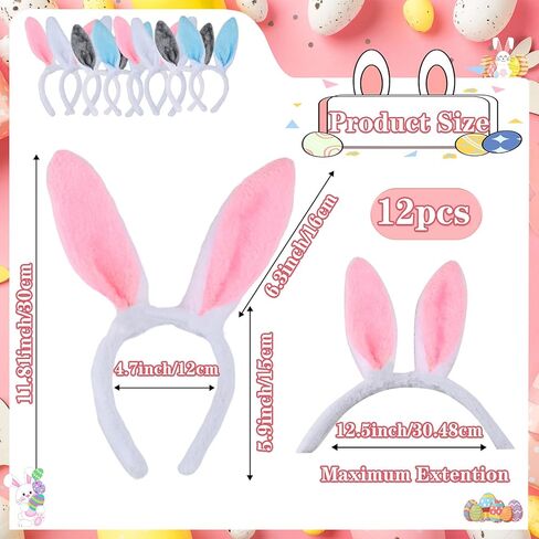 12 قطعة من عصابات الرأس على شكل أذن الأرنب من القطيفة اللطيفة على شكل أرنب على شكل أرنب عيد الفصح والهالوين in Kuwait