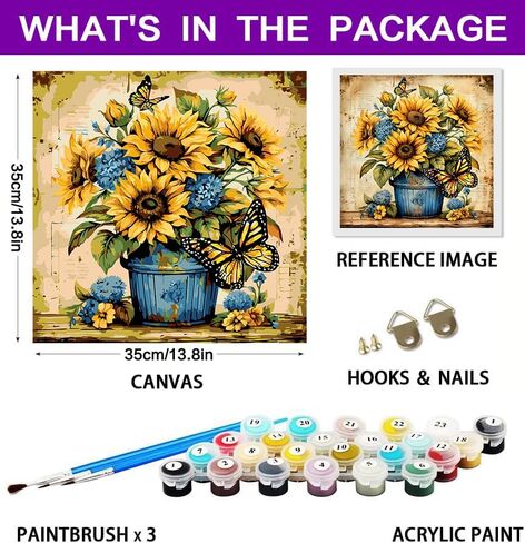 Croshom Sunflower Paint by Numbers Kit للبالغين ، طلاء البالغين من عباد الشمس بواسطة مجموعات الأرقام ، وطلاء عباد الشمس الأكريلي in Kuwait