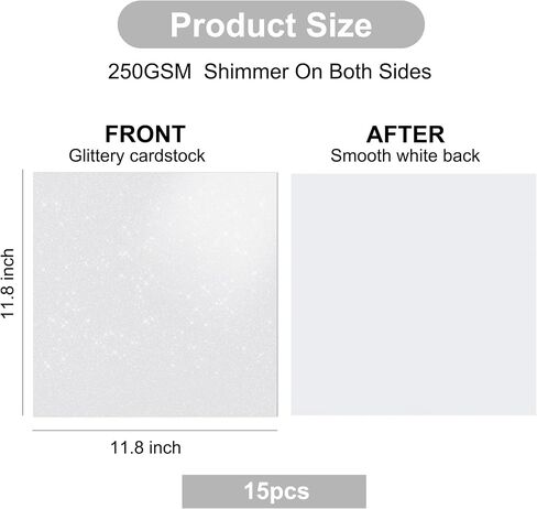 BEISHIDA White Cardstock Paper, 12" x 12" Glitter Cardstock, White Glitter Paper Sparkly Paper, 250GSM Craft Paper Sheet for Cricut, Scrapbooking, Crafts, DIY Art Projects and Decorations(15 Sheets) in Kuwait