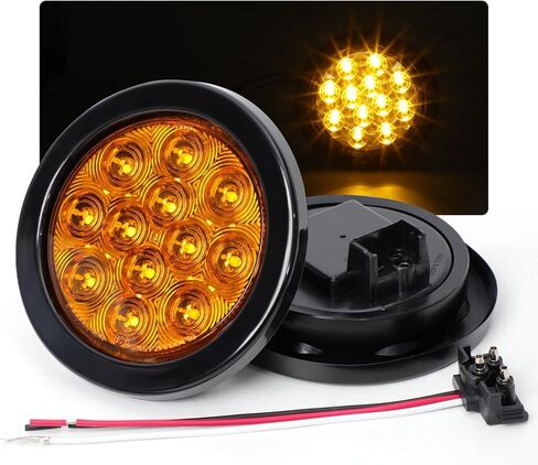 MADCATZ (Pack of 4 4 Inch Smoked Lens White 12 LED Round Clearance Lamp Back up Reverse Light Waterproof 3 Prong Plug Rubbers Trailer Heavy Duty Truck Caravan Bus Boat 12V DC GA12 in Kuwait