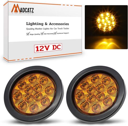 MADCATZ (Pack of 4 4 Inch Smoked Lens White 12 LED Round Clearance Lamp Back up Reverse Light Waterproof 3 Prong Plug Rubbers Trailer Heavy Duty Truck Caravan Bus Boat 12V DC GA12 in Kuwait