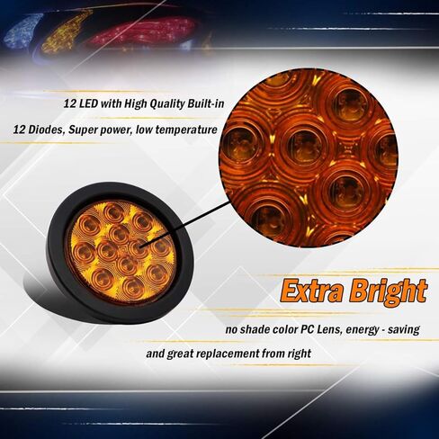 MADCATZ (Pack of 4 4 Inch Smoked Lens White 12 LED Round Clearance Lamp Back up Reverse Light Waterproof 3 Prong Plug Rubbers Trailer Heavy Duty Truck Caravan Bus Boat 12V DC GA12 in Kuwait