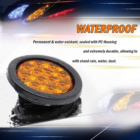 MADCATZ (Pack of 4 4 Inch Smoked Lens White 12 LED Round Clearance Lamp Back up Reverse Light Waterproof 3 Prong Plug Rubbers Trailer Heavy Duty Truck Caravan Bus Boat 12V DC GA12 in Kuwait