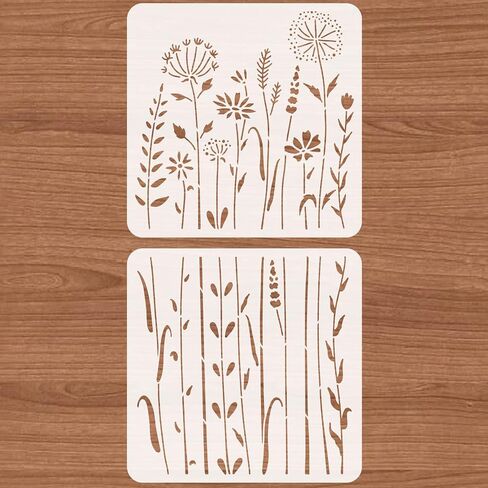 BENECREAT 2Pcs Wildflower Stencils, 12x12inch Tall Flower Weeds Tree Plants PET Painting Templates Drawing Stencils for Scrapbooking, Floor Furniture, Wall Art in Saudi Arabia