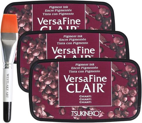 Versafine Clair Ink Pad الحجم الكامل ، Chianti ، حزمة مع فرشاة الطلاء المائية مستوحاة من النبيذ ، جودة الصباغ الاستثنائية ، لختمها (حزمة 3) in Kuwait
