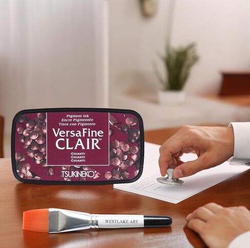 Versafine Clair Ink Pad الحجم الكامل ، Chianti ، حزمة مع فرشاة الطلاء المائية مستوحاة من النبيذ ، جودة الصباغ الاستثنائية ، لختمها (حزمة 3) in Kuwait