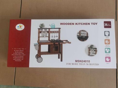 Outdoor Kitchen for Kids,Mud Kitchen Wooden Toy Playset with Wheels, Kettle, Sink, Wooden Plant Container and Kitchen Accessories, for Children Ages 3+ Years in Saudi Arabia