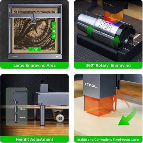 Xtool D1 5W ناتج ليزر نقش مع مرفق الدوار ، 5000 ميجاوات قاطع الليزر فائق الدقة ، آلة نقش بالليزر عالية الدقة ، نقاش الليزر للخشب والمعادن ، الورق ، الأكريليك ، الفئة 4 in Kuwait