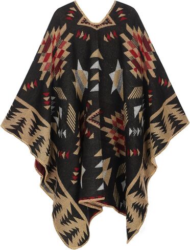 Women's Travel Plaid Shawl Wraps Open Front Poncho Cape Warm Oversized Sweaters Casual Cardigan Shawls for Fall Winter,Series 03-Stars Diamonds in Kuwait