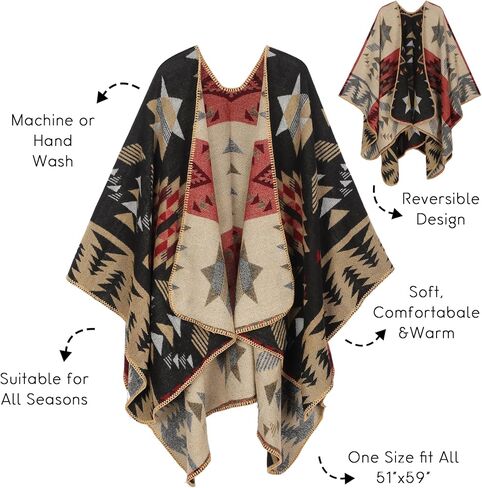 Women's Travel Plaid Shawl Wraps Open Front Poncho Cape Warm Oversized Sweaters Casual Cardigan Shawls for Fall Winter,Series 03-Stars Diamonds in Kuwait