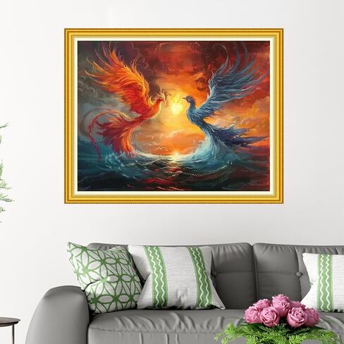 مجموعات غرزة Cross Cross Funxvoot للمبتدئين أو أنماط تطريز البالغين | DIY المطبوعة Cross Stitch Kits Needlepoint للبالغين أو الأطفال 11ct-Phoenix Totem 16x20 بوصة in Kuwait
