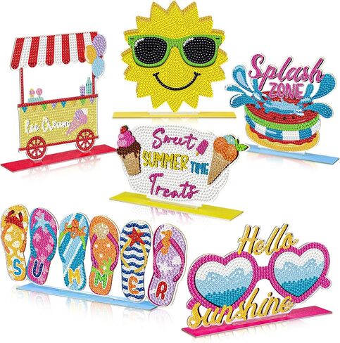Moucuny 6 Pcs Summer Diamond Painting Sign Set Diamond Painting Kits Slippers Sunshine Desktop Table Signs Ornaments DIY Kits for Acrylic Paint Decorations(Summer) in Kuwait