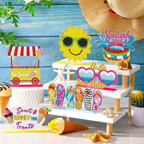 Moucuny 6 Pcs Summer Diamond Painting Sign Set Diamond Painting Kits Slippers Sunshine Desktop Table Signs Ornaments DIY Kits for Acrylic Paint Decorations(Summer) in Kuwait