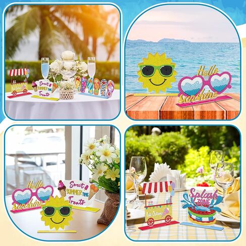 Moucuny 6 Pcs Summer Diamond Painting Sign Set Diamond Painting Kits Slippers Sunshine Desktop Table Signs Ornaments DIY Kits for Acrylic Paint Decorations(Summer) in Kuwait