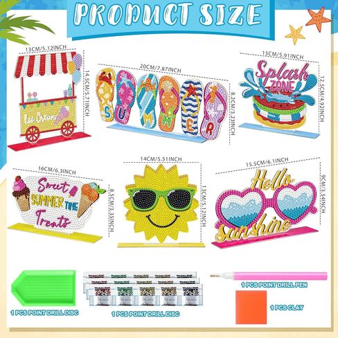 Moucuny 6 Pcs Summer Diamond Painting Sign Set Diamond Painting Kits Slippers Sunshine Desktop Table Signs Ornaments DIY Kits for Acrylic Paint Decorations(Summer) in Kuwait