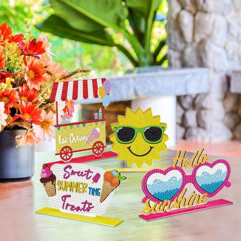 Moucuny 6 Pcs Summer Diamond Painting Sign Set Diamond Painting Kits Slippers Sunshine Desktop Table Signs Ornaments DIY Kits for Acrylic Paint Decorations(Summer) in Kuwait