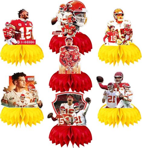 Patrick Mahomes Party Decorations Honeycomb Centerpiece, 7 Pieces American Football Star Theme 3D Double Side Cake Toppers Table Centerpieces, Photo Backdrop for Kids Adults Birthday Party Decorations in Saudi Arabia