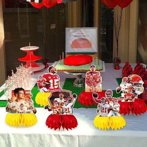 Patrick Mahomes Party Decorations Honeycomb Centerpiece, 7 Pieces American Football Star Theme 3D Double Side Cake Toppers Table Centerpieces, Photo Backdrop for Kids Adults Birthday Party Decorations in Saudi Arabia