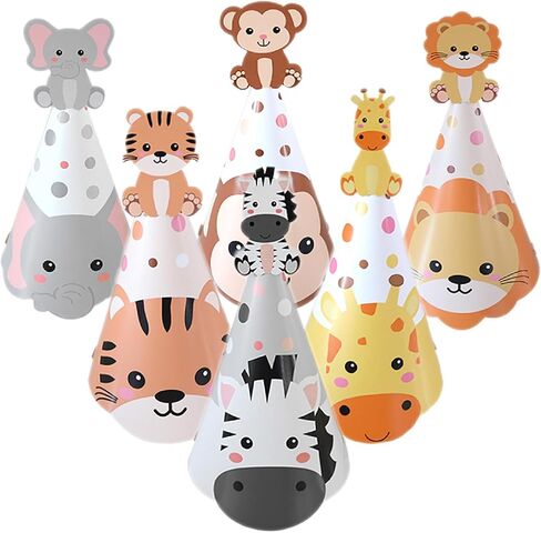 12pcs Animal Theme Birthday Party Hats,Fun Cone Hats for Kids Adults,Cute Animal Theme Birthday Hats in Saudi Arabia