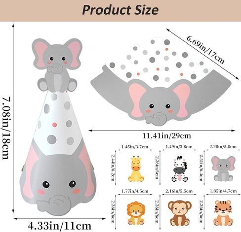 12pcs Animal Theme Birthday Party Hats,Fun Cone Hats for Kids Adults,Cute Animal Theme Birthday Hats in Saudi Arabia