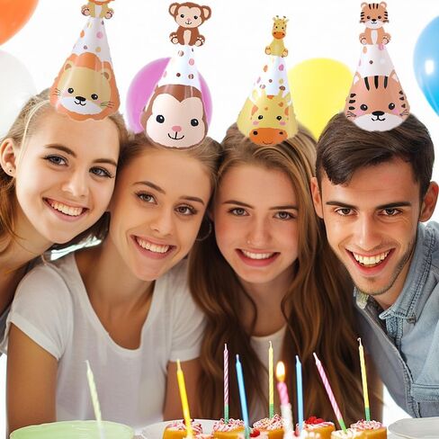 12pcs Animal Theme Birthday Party Hats,Fun Cone Hats for Kids Adults,Cute Animal Theme Birthday Hats in Saudi Arabia