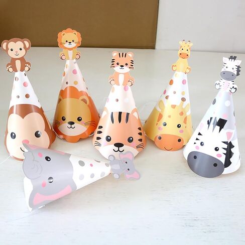 12pcs Animal Theme Birthday Party Hats,Fun Cone Hats for Kids Adults,Cute Animal Theme Birthday Hats in Saudi Arabia