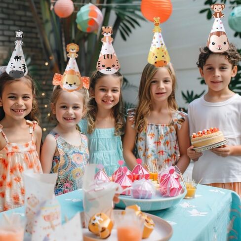 12pcs Animal Theme Birthday Party Hats,Fun Cone Hats for Kids Adults,Cute Animal Theme Birthday Hats in Saudi Arabia