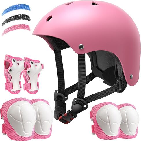 Kids Bike Helmet Set, Adjustable Helmet for Ages 3-14 Year Boys Girls, Toddler Helmet Pad Set with Knee and Elbow Pads for Bike, Roller, Skating, Scooter, Longboard and More Sports, 3 Color in Kuwait