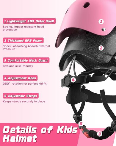 Kids Bike Helmet Set, Adjustable Helmet for Ages 3-14 Year Boys Girls, Toddler Helmet Pad Set with Knee and Elbow Pads for Bike, Roller, Skating, Scooter, Longboard and More Sports, 3 Color in Kuwait