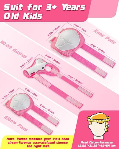 Kids Bike Helmet Set, Adjustable Helmet for Ages 3-14 Year Boys Girls, Toddler Helmet Pad Set with Knee and Elbow Pads for Bike, Roller, Skating, Scooter, Longboard and More Sports, 3 Color in Kuwait