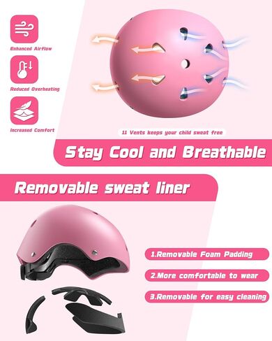 Kids Bike Helmet Set, Adjustable Helmet for Ages 3-14 Year Boys Girls, Toddler Helmet Pad Set with Knee and Elbow Pads for Bike, Roller, Skating, Scooter, Longboard and More Sports, 3 Color in Kuwait