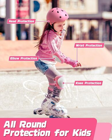 Kids Bike Helmet Set, Adjustable Helmet for Ages 3-14 Year Boys Girls, Toddler Helmet Pad Set with Knee and Elbow Pads for Bike, Roller, Skating, Scooter, Longboard and More Sports, 3 Color in Kuwait
