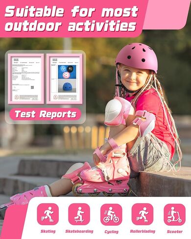 Kids Bike Helmet Set, Adjustable Helmet for Ages 3-14 Year Boys Girls, Toddler Helmet Pad Set with Knee and Elbow Pads for Bike, Roller, Skating, Scooter, Longboard and More Sports, 3 Color in Kuwait