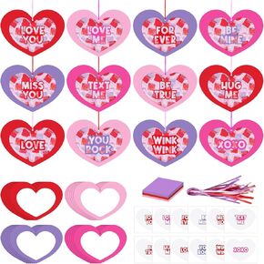 24 Sets Valentine's Day Crafts for Adults Conversation Suncatcher Crafts Kit Valentines Heart Cutout DIY Tissue Paper Suncatcher Love Ornament Decoration for Party Activities Favor