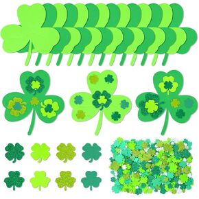 HOWAF St. Patrick's Day Crafts Kit Shamrock Clover Foam with Glitter St. Patrick's Day Foam Stickers for St. Patrick's Party DIY,Irish Green Party Crafts Kits for St. Patrick's Party Accessories