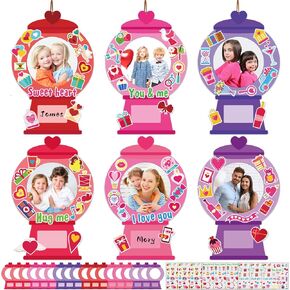 Lonfliness 36 Set Valentine's Day Craft Kits Gumball Machine DIY Picture Frame Craft Valentines Photo Frame Heart Sticker Art Craft for Kid Gift Valentine Home School Classroom Activity Decor Supplies