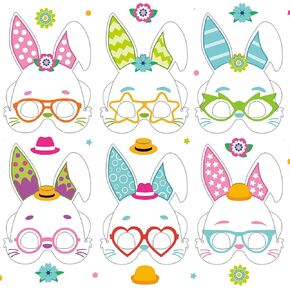 Spakon 60 Pieces Easter Bunny Mask Craft Kits Novelty Easter Rabbits Craft Kits Personalized Bunny Characters for Kids Fun Home Activities DIY Arts Craft Self Adhesive