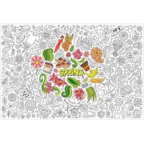 AllReal Spring Giant Coloring Poster Hello Spring Coloring Sheets Mandala Flower Jumbo Paper Coloring Tablecloth for School Classroom Group Activities Party Supplies 47.2"x31.4"