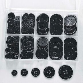 Black Buttons, 100 pcs Black Buttons for Crafts,Resin Buttons for Sewing,Small 4-Hole Buttons,5 Sizes of Black Round Mixed Buttons,Shirts Coats Buttons,DIY Craft Scrapbooking Decor Buttons