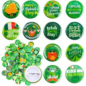 Karenhi 120 Pcs St. Patrick's Day Button Pins Bulk 1 Inch Irish Shamrock Button Clover Badges Assorted Pins for Adults St. Patrick's Day Decorations Leprechaun Party Favors