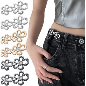 6 Sets Irregular Flower Jeans Button Pant Waist Tightener, Adjustable Waist Buckle Sets No Sew and No Tools Detachable Decorative Waist Buckles, Jean Buttons Pins for Loose Jeans, Pants, Skirts