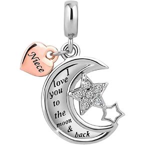 Rose Gold Plated Heart I Love You to the Moon and Back Charms for Bracelets Compatible with Pandora Bracelets