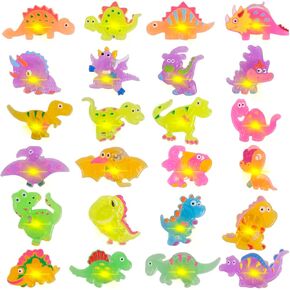 Easter Light Up Dinosaur Rings - 24Pcs LED Kids Party Favors with Gift Box, Glow in the Dark Easter Egg Supplies, Cupcake Toppers, Birthday Toys, Mini Dino Decorations, Fidget Finger Toys for Boy Girl