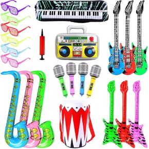 23 Pack Inflatable Rock Star Toy Set,Inflatable Musical Instruments,Inflatable Guitar Party Props for Party Decoration Prop 80s 90s Party Decoration (Random Color)