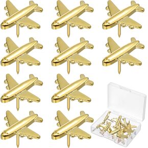 VILLCASE 24pcs Airplane Push Pins, Decorative Thumb Tacks for Bulletin Board, Metal Safe Pushpin Artworks Notes Drawing Photo Push Pins Office School Supplies Gold