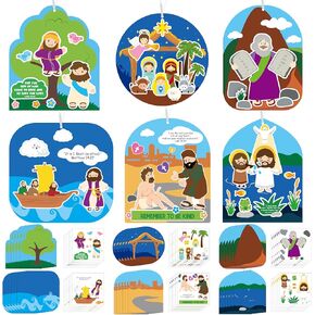 BWKOSS DEDITION SUNDAY SCHOOL MAINTS FOR KIDS- 36SET BULK Christian Bible Stories DIY Sticking Hanging Ornament Craft For Classroom VBS STIVES STAND SCHOON SCHOONAR
