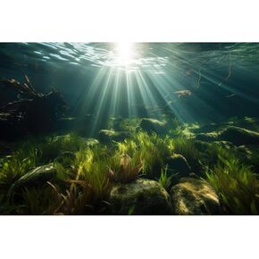 Under The Sea Aquarium Background Aquatic Plants Roots Lush Seagrass Fish Tank Background Underwater Green Plants Branches SunRays Aquarium Fish Tank Enclosure Background Wallpaper Poster 30x12in