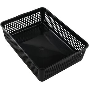 Saedy Black Plastic Basket Trays for Files, Letters, Documents, Set of 6