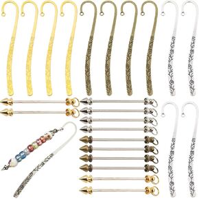 12 Pcs Beadable Bookmarks DIY Metal Blank Bar Bookmark for Beads Metal Bookmark Hairpin Hook Carved Antique Vintage Bookmarks Gift for Book Lovers Student Teacher Office Supplies